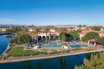 Lush landscaping sustainably maintained through ocotillo reclaimed lake system